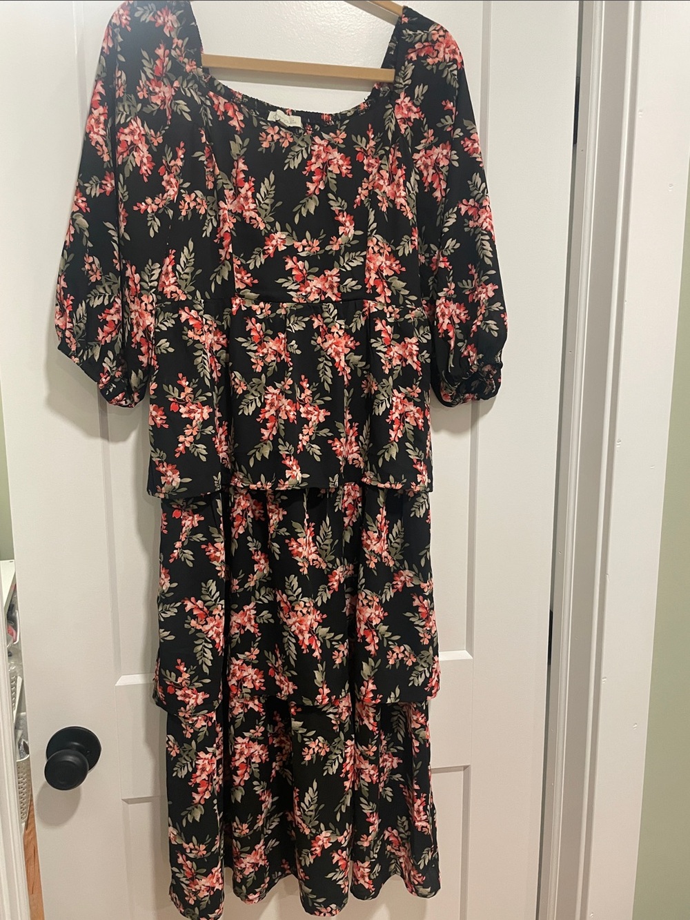 Chenault Black Maxi Dress with Pink Floral Print